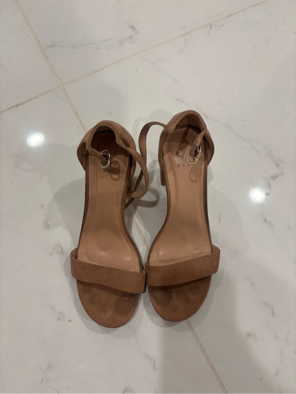 a new day Tan Suede Ankle-Strap Block Heels